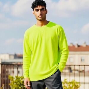 Essential by Seven Apparel Mens Neon Yellow Waffle Knit Thermal Shirt Sz 2XL NWT